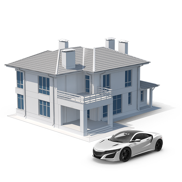 Modelado 3d de una preciosa casa con un coche aparcado al lado.